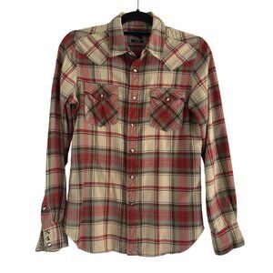 Ralph Lauren Womens Red/Tan Silk Blend Slim Fit Plaid Collared Polo Shirt Size P